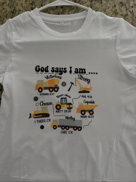 Other - Graphic White Crewneck Tee with Yellow Construction Trucks
